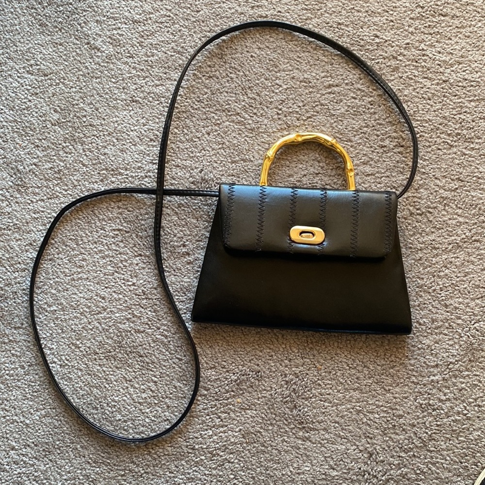 Vintage Barganza black leather crossbody bag